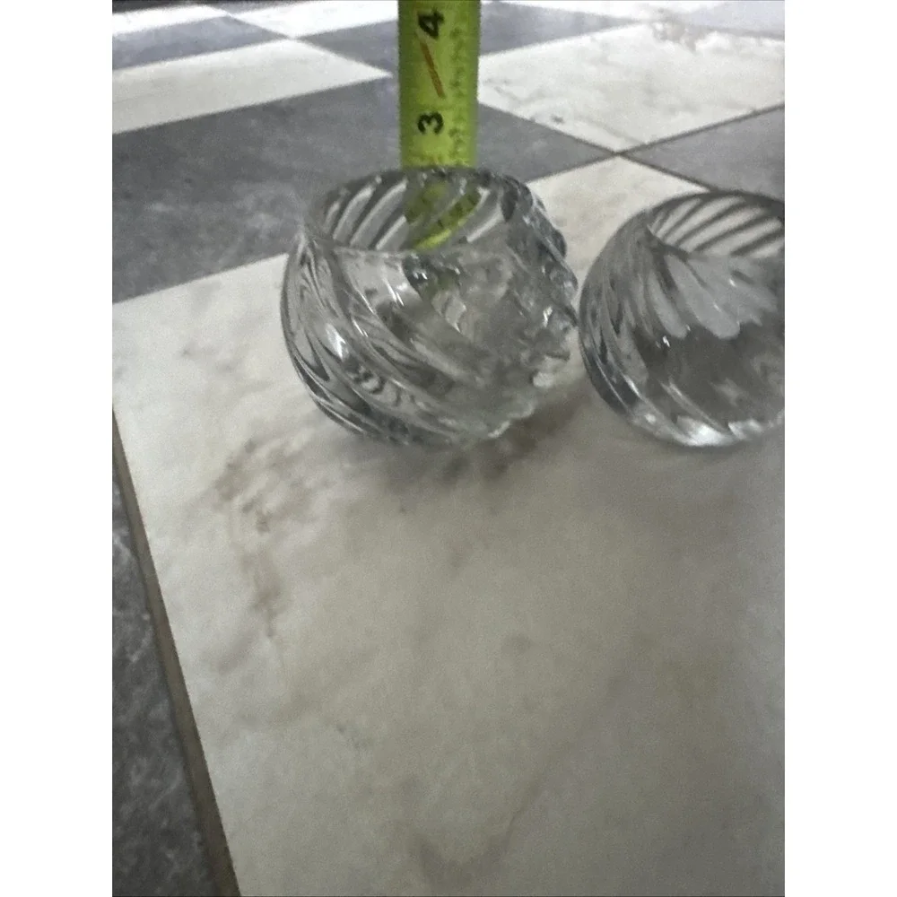Set of 2 Swirled Glass Votive Candle Holders Clear Swirl Textured Decor
